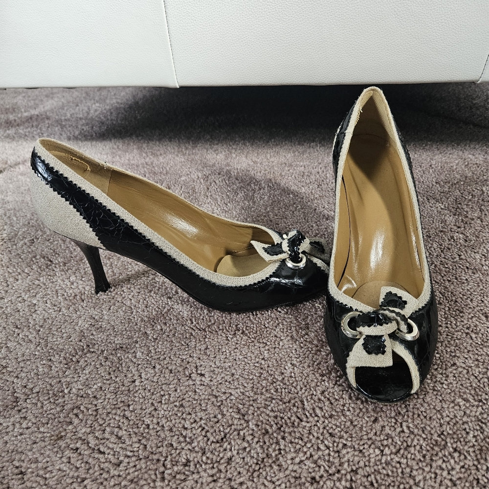 STUART WEITZMAN Made in Spain,Patent Leather/Fabric,Open TOE SIZE 11